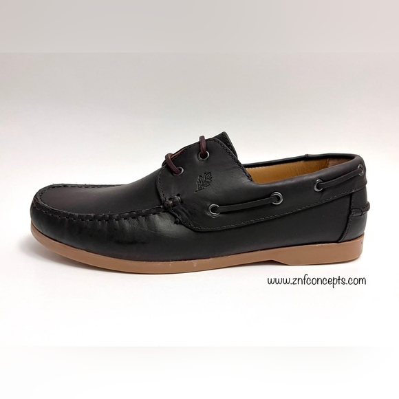 Men's Dark Brown Leather Boat Shoes - Picture 7 of 8